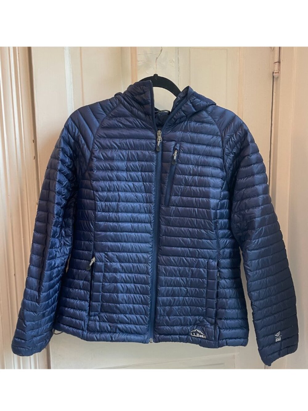 L.L. Bean Ultralight 850 Down Hooded Jacket Blue Packable Size M